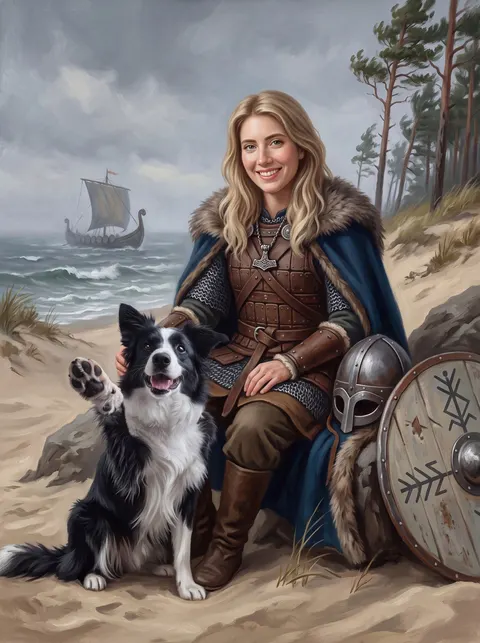 Tapyto portreto pavyzdys: Vikingai su augintiniu